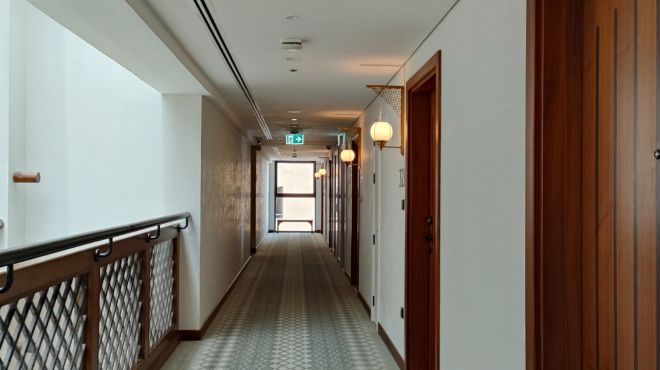 empty hotel corridor