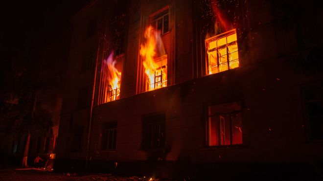 house burning at night