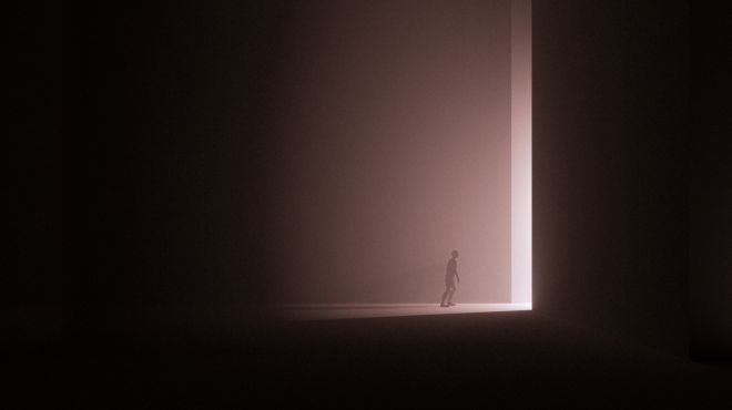 man dreams himself walking through a door at night